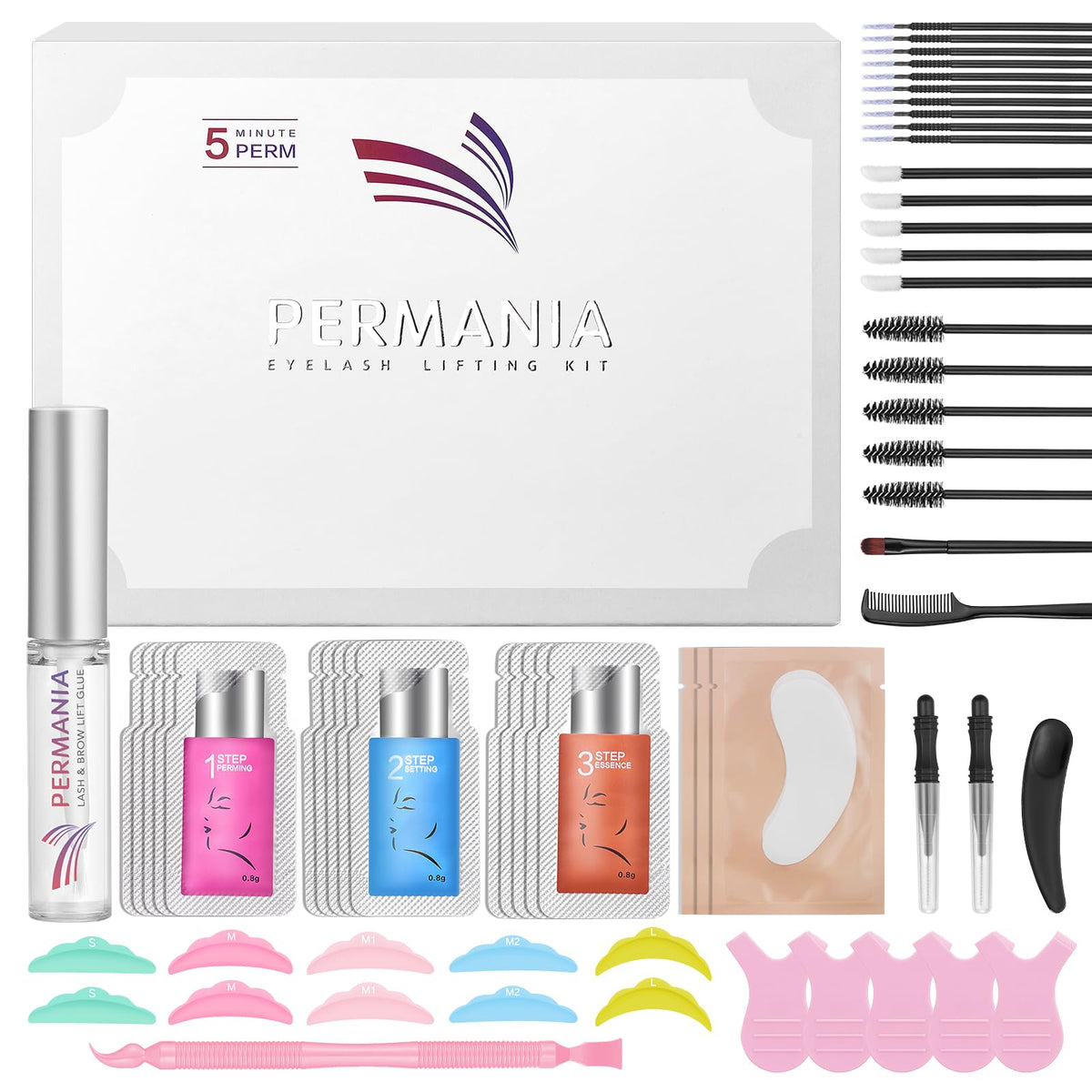 PERMANIA Lash Lift Kit, At Home Eyelash Lift Kit, Individual Pack | Beginner Friendly Complete Set for Eyelash Perming, for Salon and Home Use