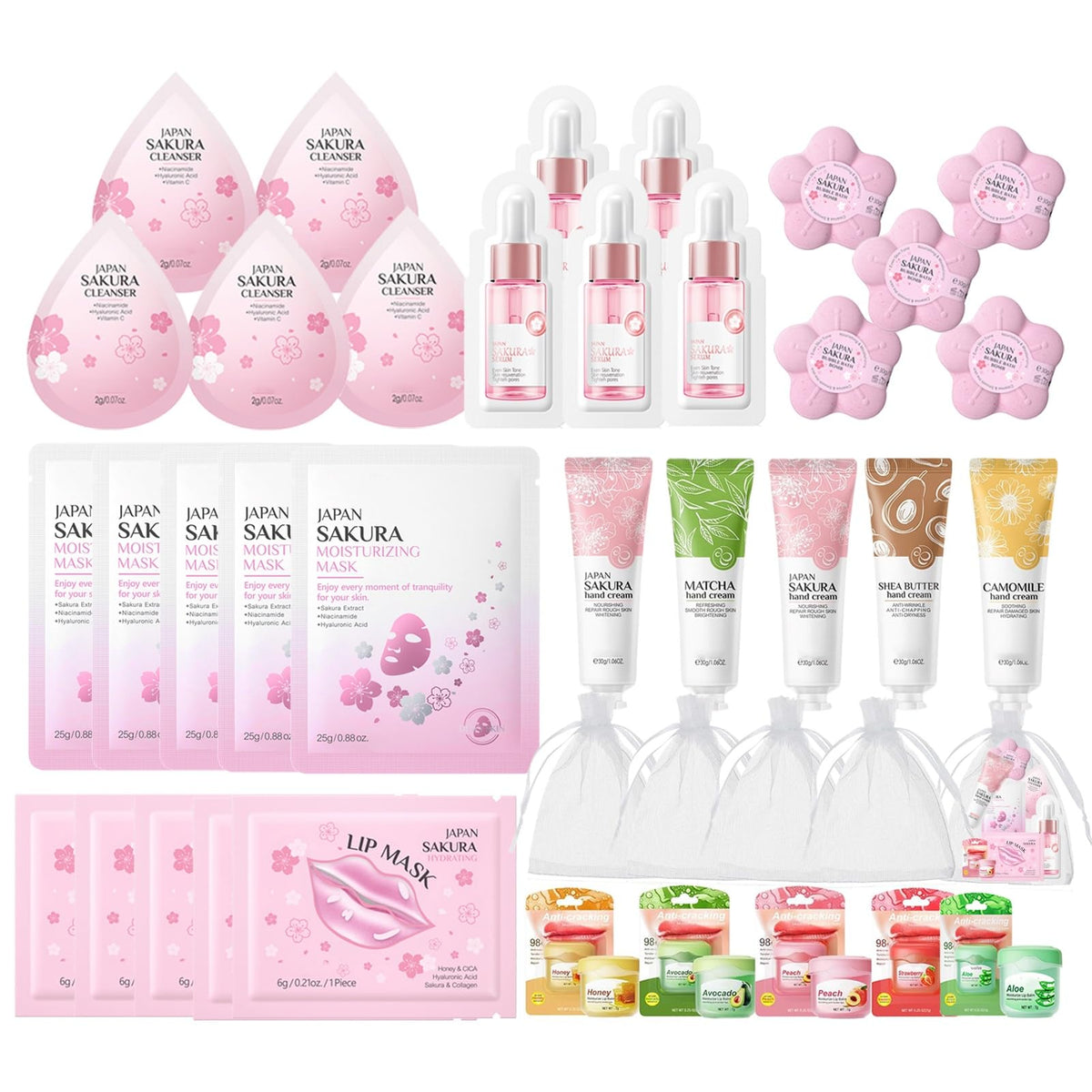Sleepover Party Supplies for Girls,5 Set Spa Party Favors Include Facial Masks Skincare,Cleanser,Serum, Hand Cream,Lip Mask,Foot Bath Bombs,Pamper