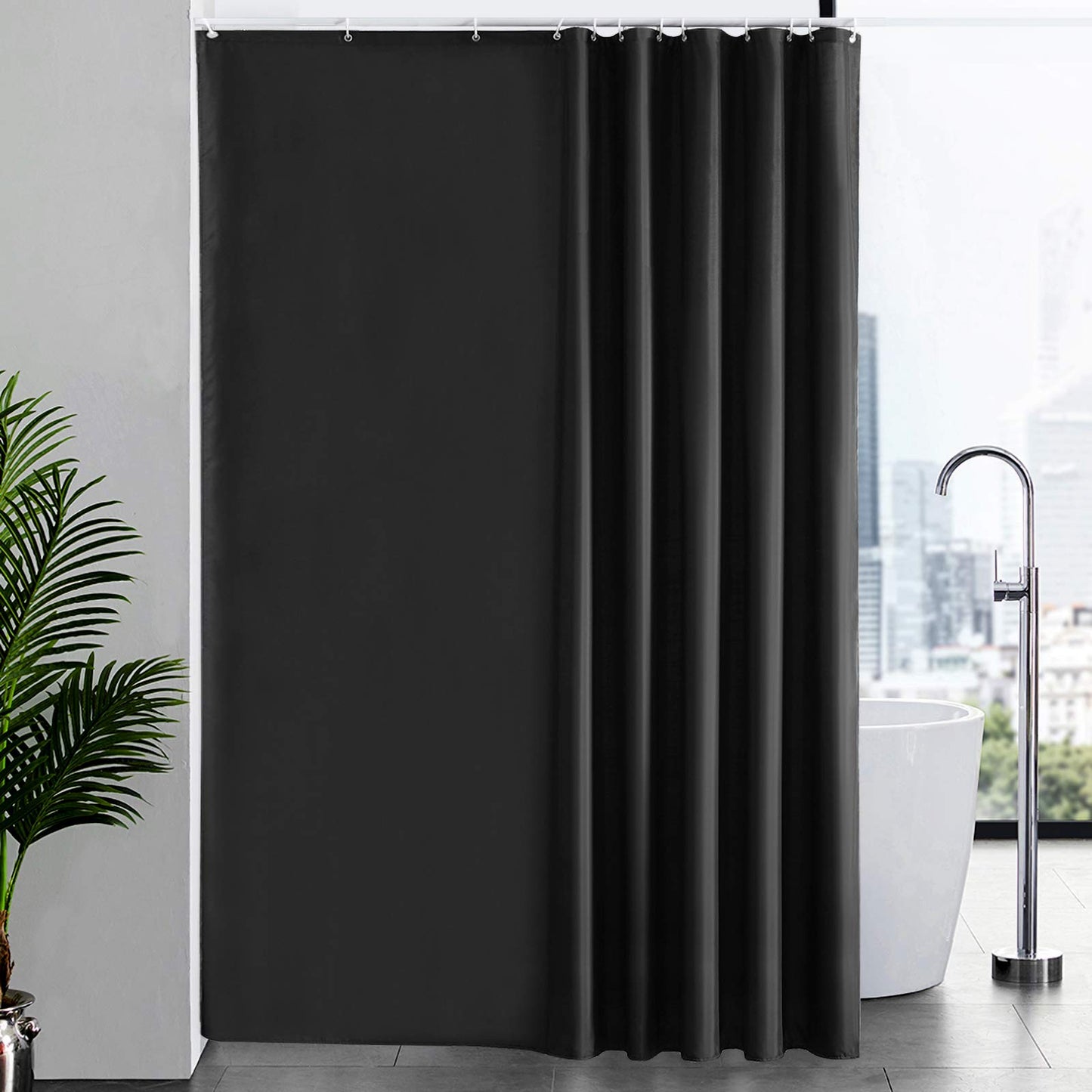 Furlinic Shower Curtain Mould Proof Resistantand Waterproof Washable Polyester Fabric Black Bath Curtains with Weighted Hem 12 Hooks for Wetroom Extra