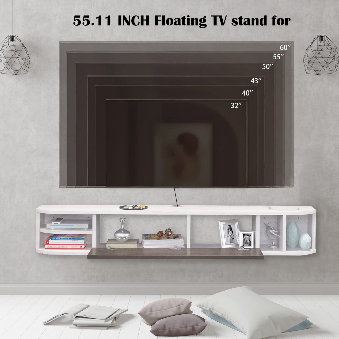 Pmnianhua Floating TV Shelves, Floating TV Unit Wall Mounted Under TV Stand Floating TV Console Entertainment Shelf Wall TV Cabinet