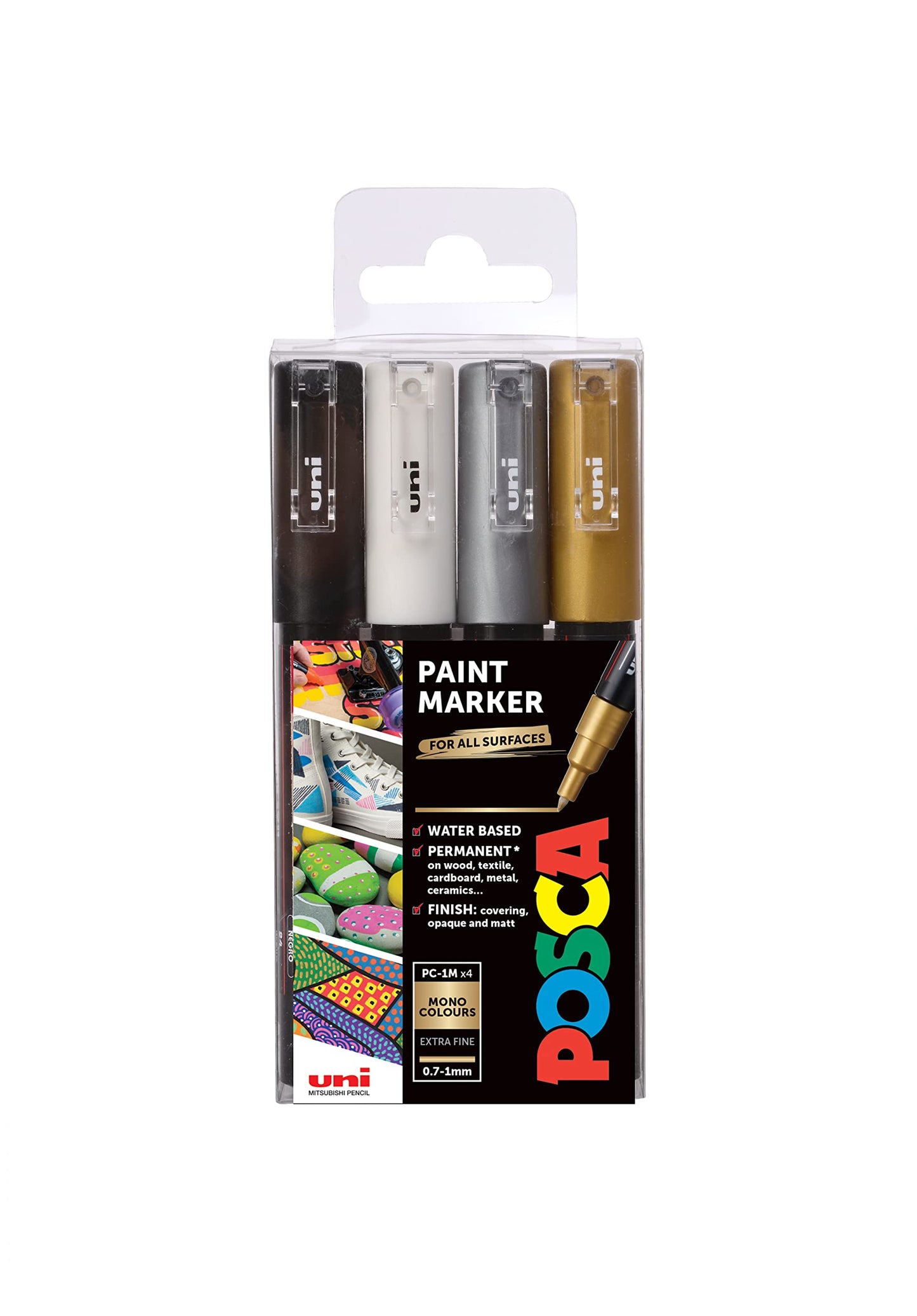POSCA PC-1M Permanent Marker Paint Pens. Extra Fine Tip for Art & Crafts. Multi Surface Use On Wood Metal Paper Canvas Cardboard Glass Fabric Ceramic