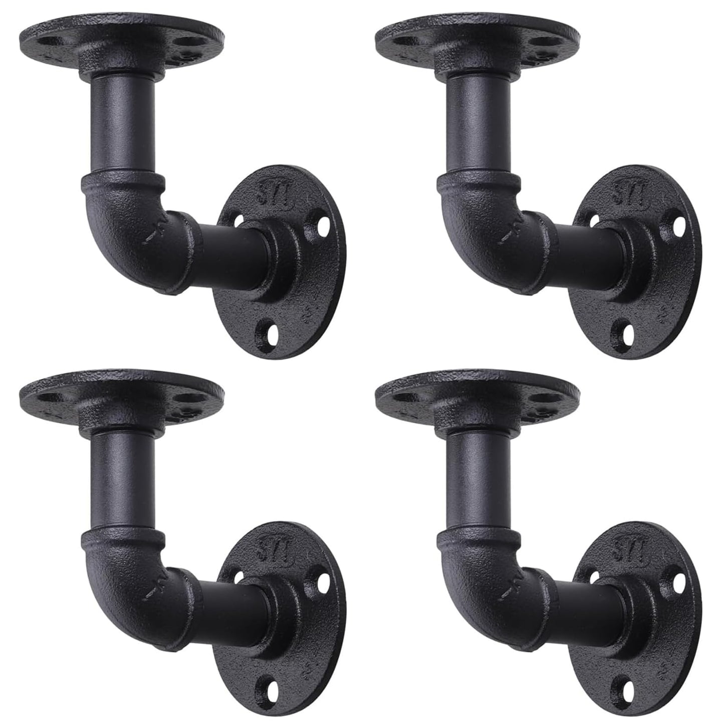 4 Pack Industrial Pipe Shelf Brackets, Black Floating Pipe Brackets with Screws, Heavy Duty Wall Mounted Pipe Shelves for Home Scaffold Board -