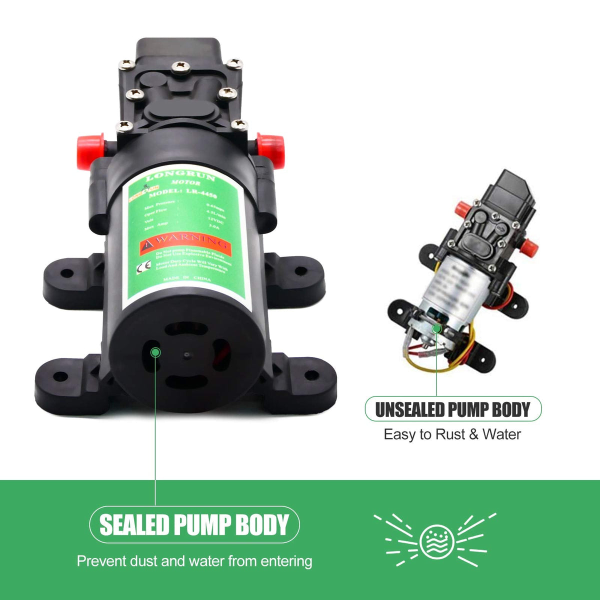 LONGRUN 12V DC Water Pump, Diaphragm Water Pump with Pressure Switch, 4.5L/Min 85 PSI High Pressure Self Priming Caravan Water Pump, Water Pressure