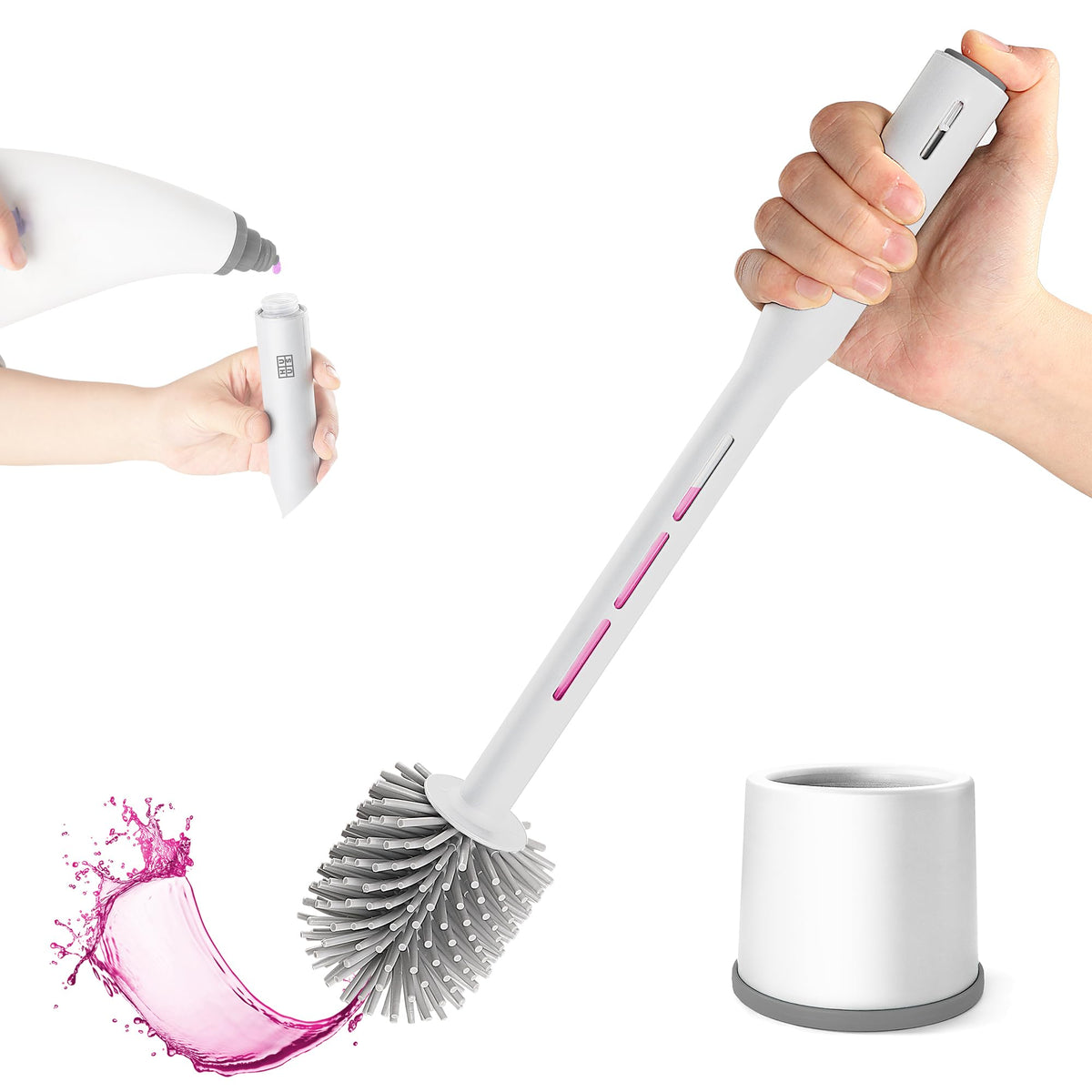 HUUS Toilet Brush with Soap Dispenser - Soft and Flexible Silicone Brush - Toilet Brushes with Refillable Dispenser - Toilet Brushes with Cleaning