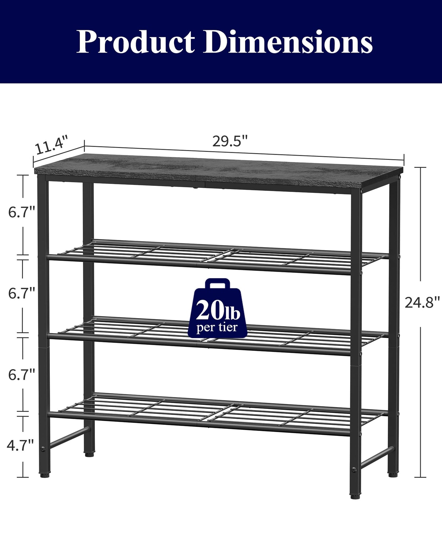 Kitsure Shoe Rack for Closet, Shoe Storage, 75.0 cm Wide - 4 Tier, Black