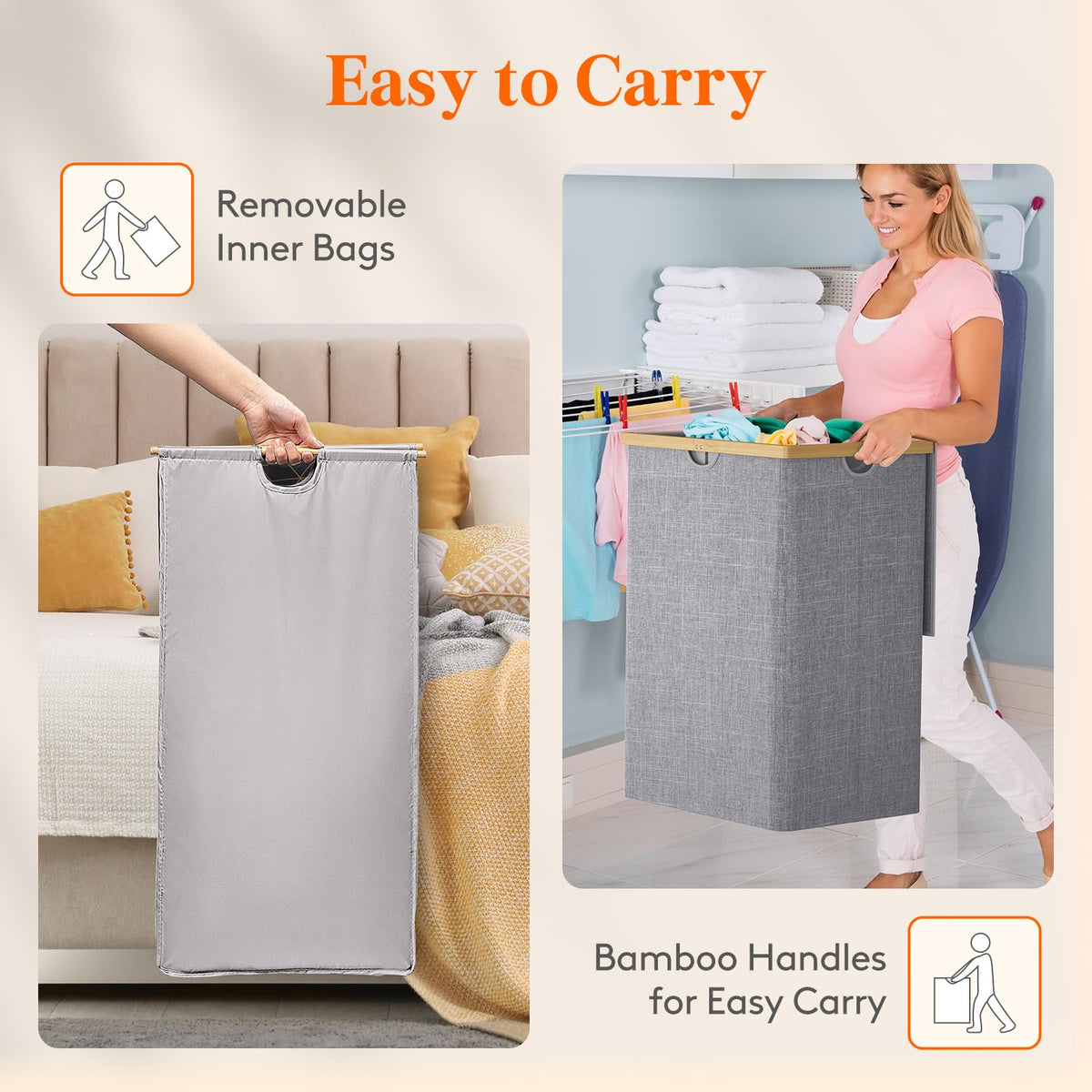 Lifewit 160L Bamboo Laundry Basket with Lid, Washing Basket Laundry Basket 2 Compartments Laundry Hamper Dirty Clothes Basket Bin whit 2 Removable