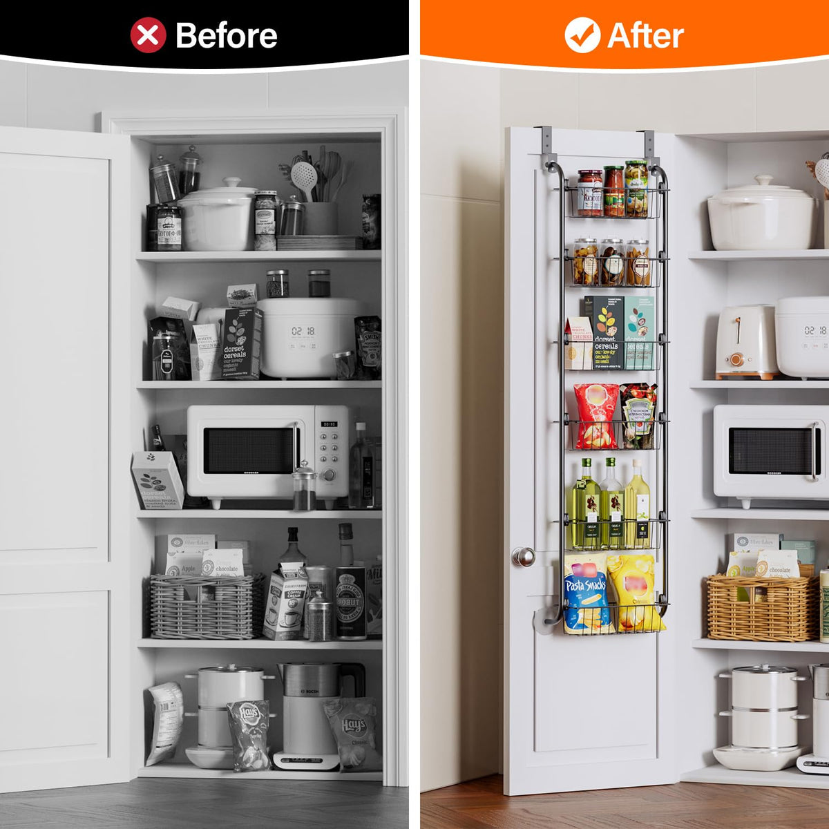 Delamu Over Door Storage, Pantry Organisers and Storage, Hanging Spice Rack Shelves for Easy Install, Cabinet Door Organiser