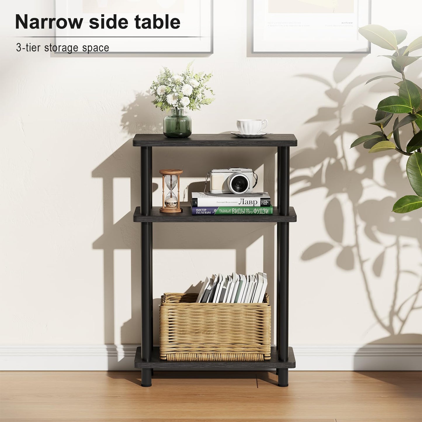 APICIZON Narrow Side Table, Slim Small Table, 3 Tier End Table Living Room, 40x18x61.5cm, Modern Thin Side Tables for Living Room, Bedroom, Sofa,