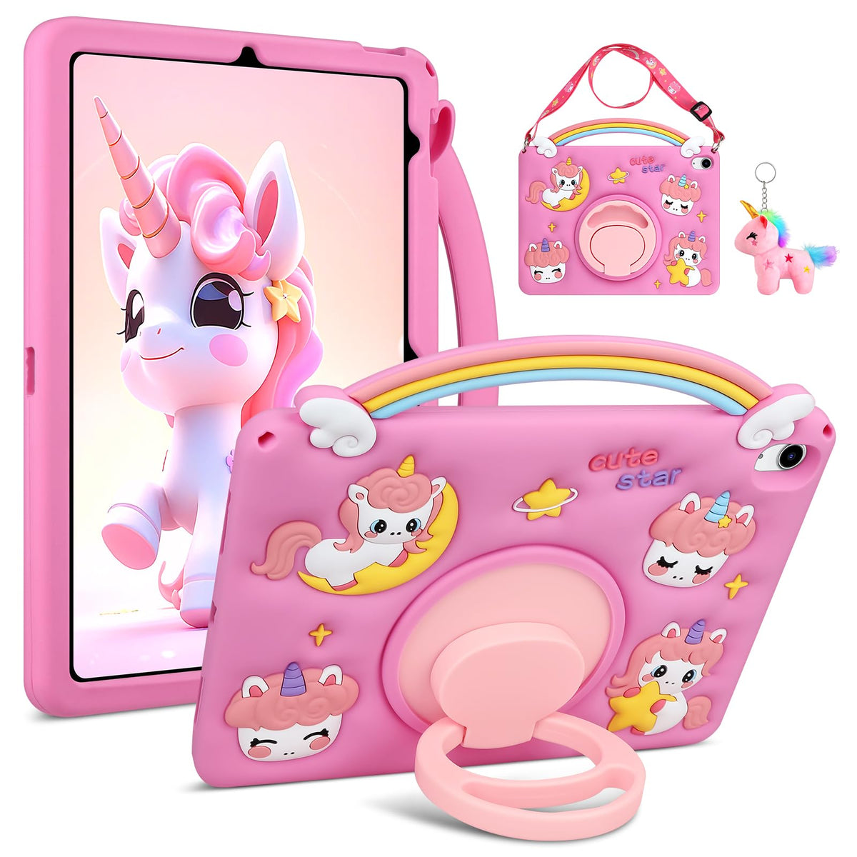 Aolcev for iPad A16 11th Generation Case 11 inch 2025, iPad 10th Generation Case 10.9 2022 Kids Girls with Shoulder Strap 360?Rotating Stand Unicorn