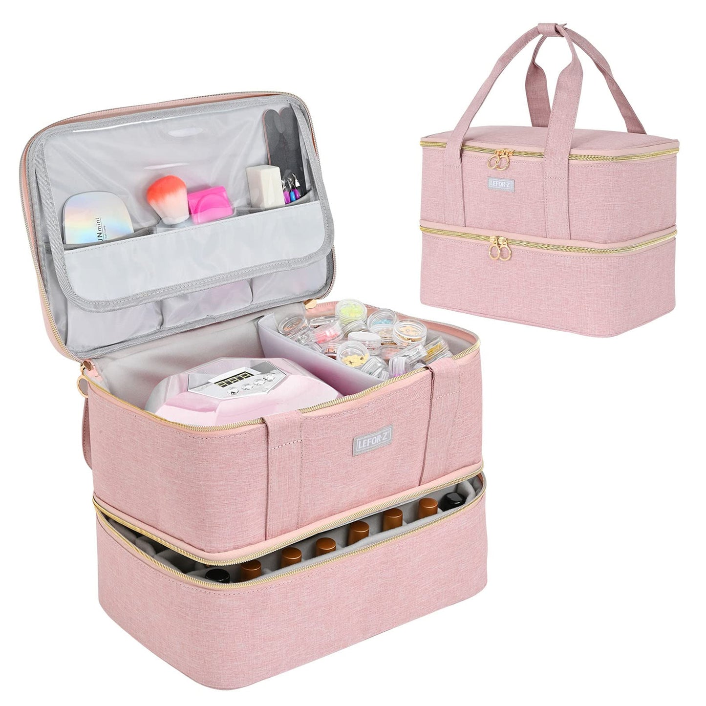 IVODEELA Nail Polish Organisers, Varnish Storage, Double-Layer Carrying Case Storage Bag Holds 40 Bottles (15ml-0.5 fl.oz) and 1 Lamp, Portable Holder