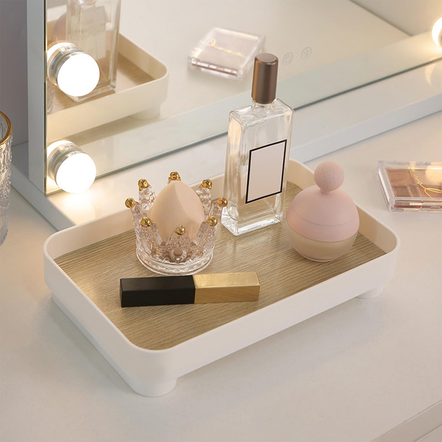 CECOMBINE Vanity Tray, Wooden Bathroom Storage Tray Toilet Tank Holder for Cosmetics Jewellery, Decorative with Base Perfumes, Soaps, Jewelry