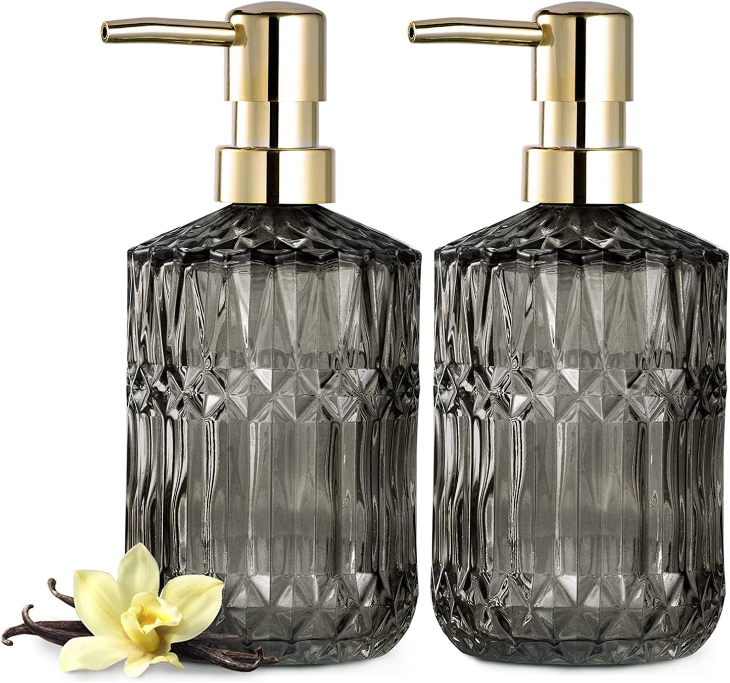EMPO Clear Glass Soap Dispenser with ABS Plastic Pump, Crystal Lotion Dispensers for Kitchen Sink, Bathroom (2pk Grey)