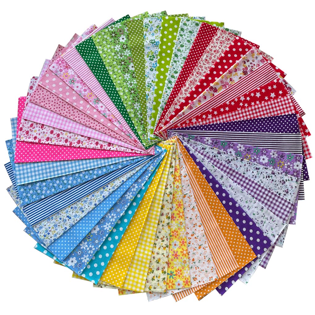 Jukway 42PCS Cotton Fabric Bundles, 25x25 cm Cotton Fabric Patchwork Squares Floral Patterns Printed Arts Craft DIY Cloths for Sewing Quilting