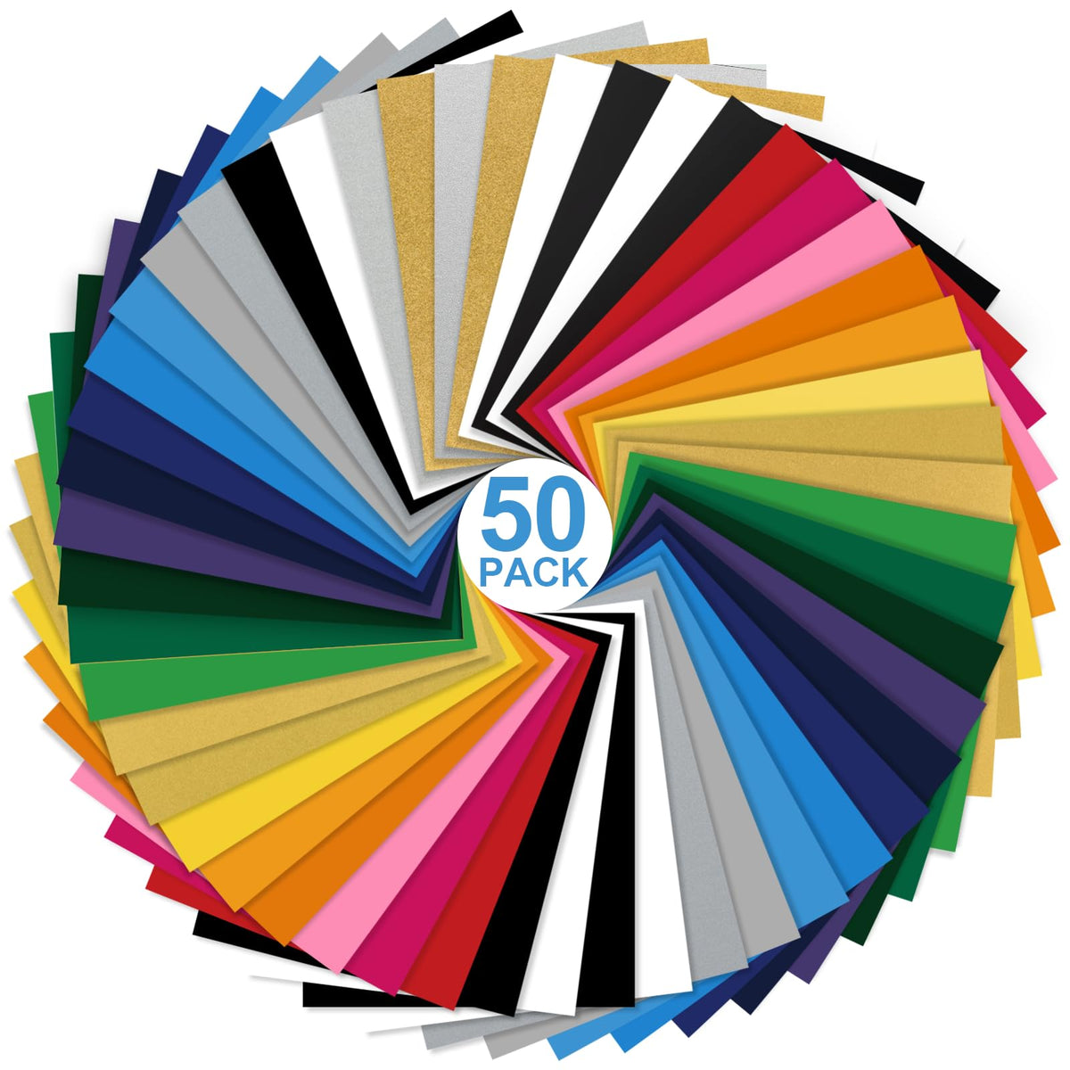 Meff-Mluk Heat Transfer Vinyl 50 Pack, 12" x 10" HTV Vinyl for Circut Easy to Cut & Weed for T-Shirts Hats Leathers DIY, 22 Glossy Colours Iron on