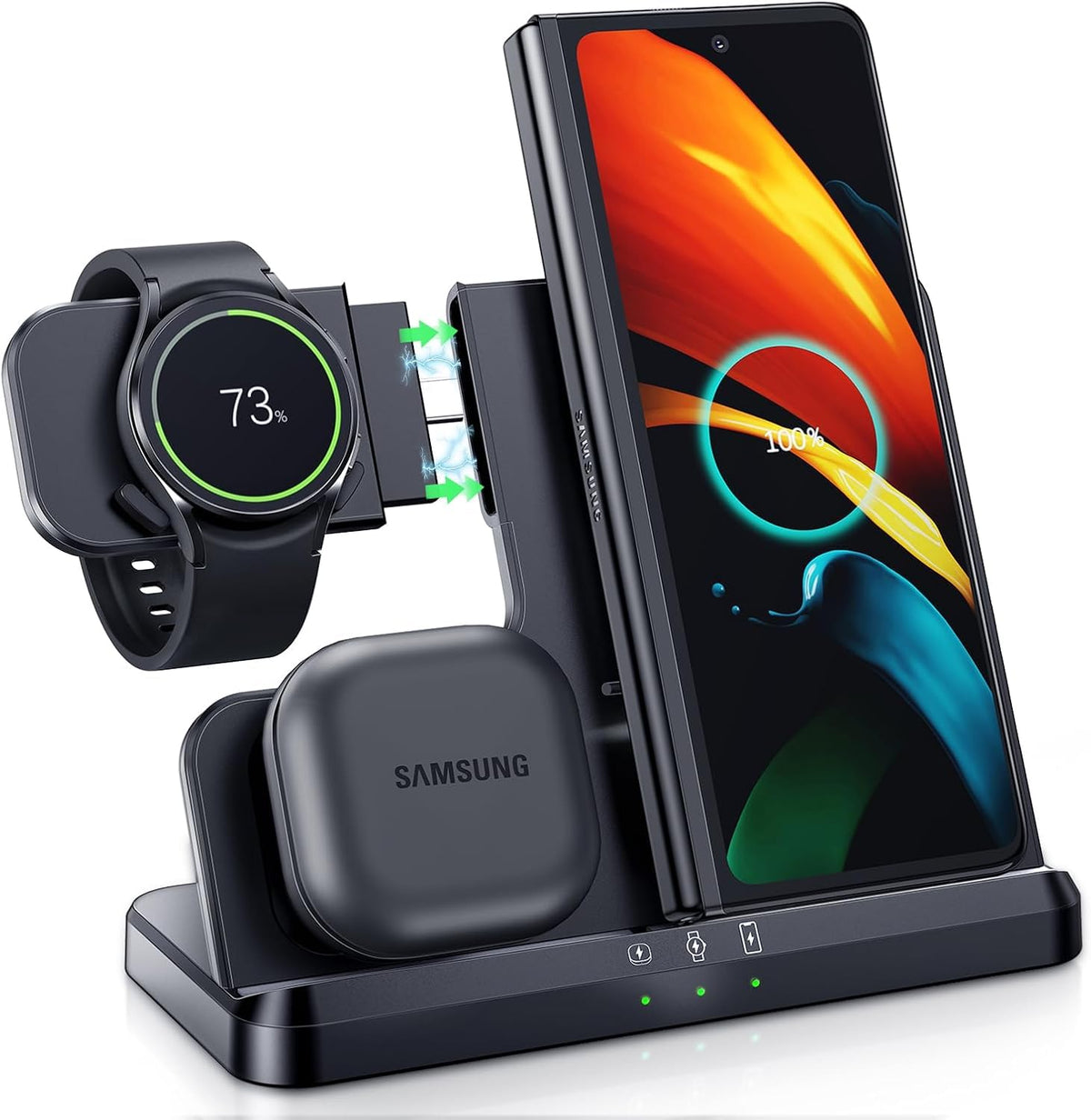 LK Wireless Charger for Samsung 3 in 1 Wireless Charging Station Compatible for Galaxy Watch 7/6/5/4/3/Active 2/1 Galaxy Buds 3/3 Pro Z Flip Fold