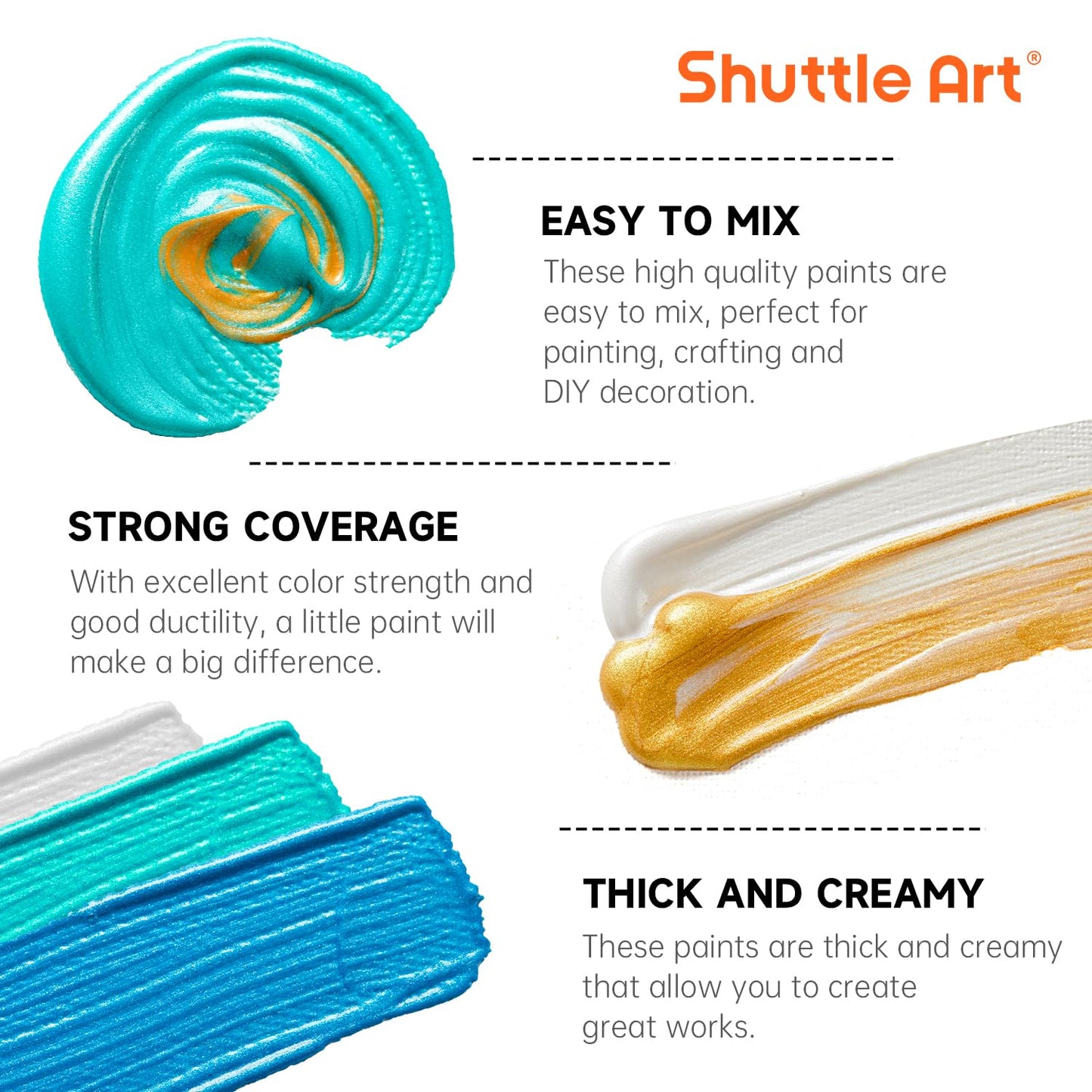 Shuttle Art Metallic Acrylic Paints Set, 30 Colours Metallic Paint in Bottles (60ml, 2oz) with 10 Brushes and Palette, Rich Pigments, Non-Toxic for