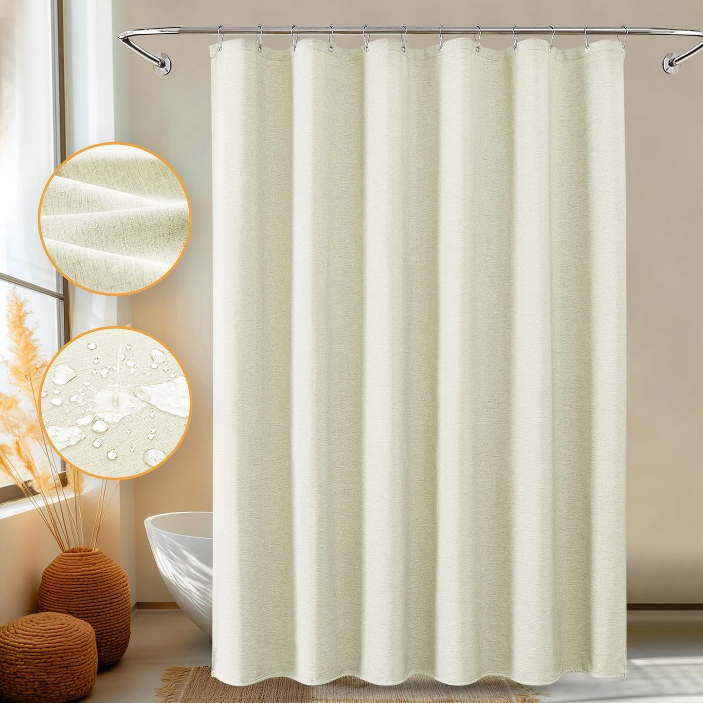 FY&XZH Fabric Shower Curtain, Heavy-Duty Linen-Texture Fabric Shower Curtain, Extra Soft Double-layer waterproof Shower Curtains With Smart Function