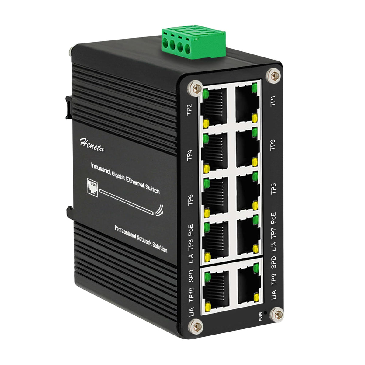 Hardened Industrial Gigabit 10 Ports Ethernet PoE+ Switch, 8-Port 10/100/1000T 802.3at PoE Up to 240-watt PoE Budget 2-Port 10/100/1000T Compact