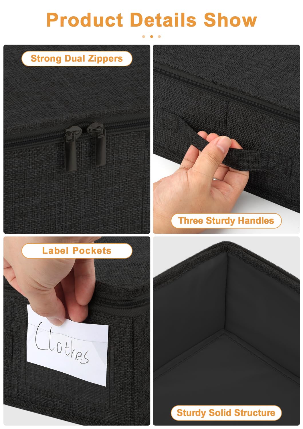 Huquter 40L 12cm Shallow Under Bed Storage Boxes with Lids, 2 Pack, Black