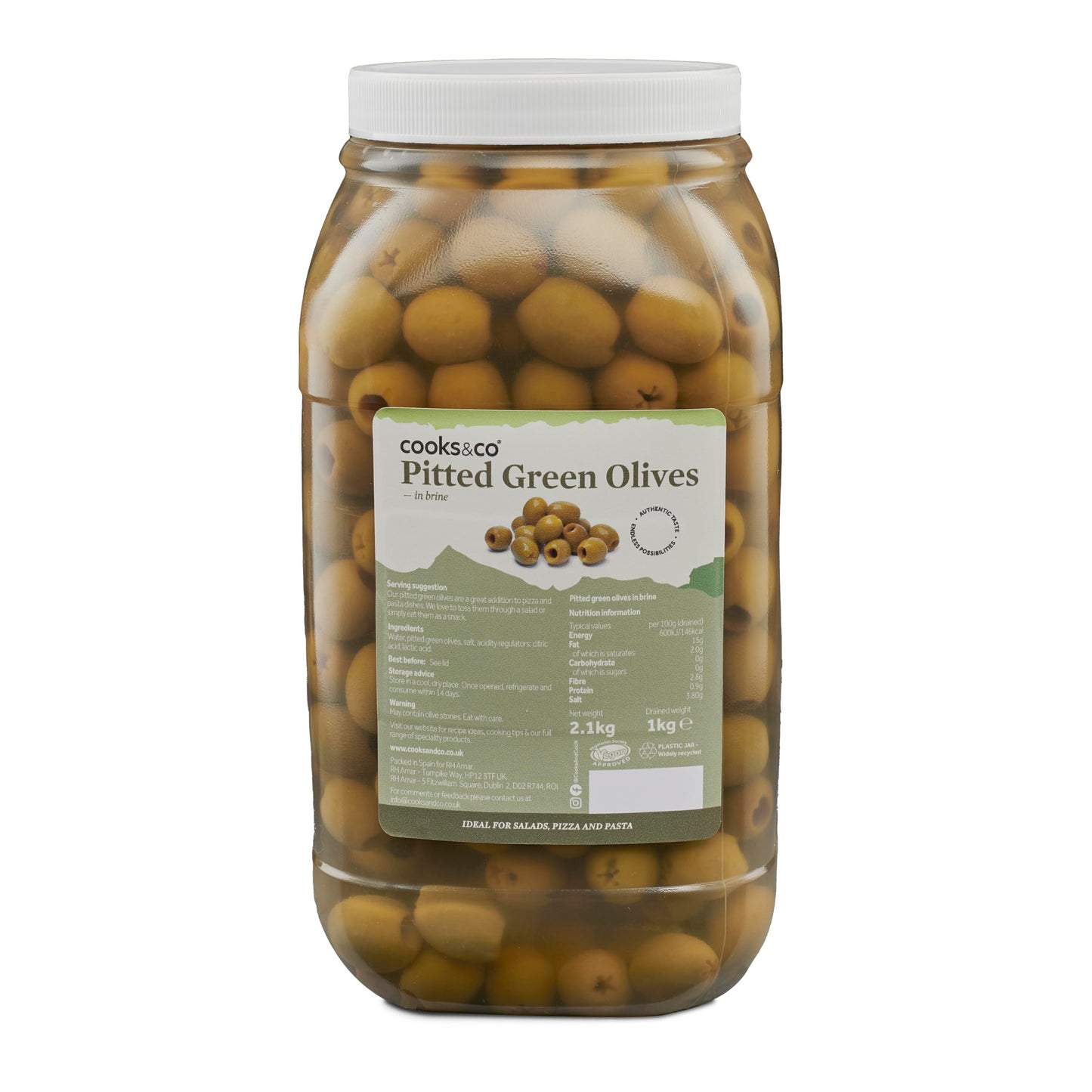 Cooks&Co Pitted Green Olives 2 x 2.1kg
