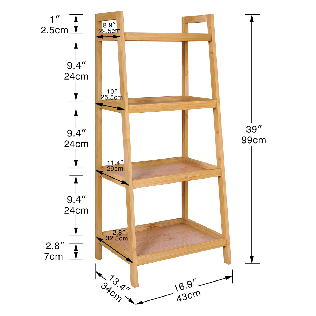 SMIBUY Bamboo Ladder Bookcase, Bathroom Storage Rack Organizer, 4 Tier Freestanding Plant Display Stand Space Saver Shelves for Bedroom, Kitchen,