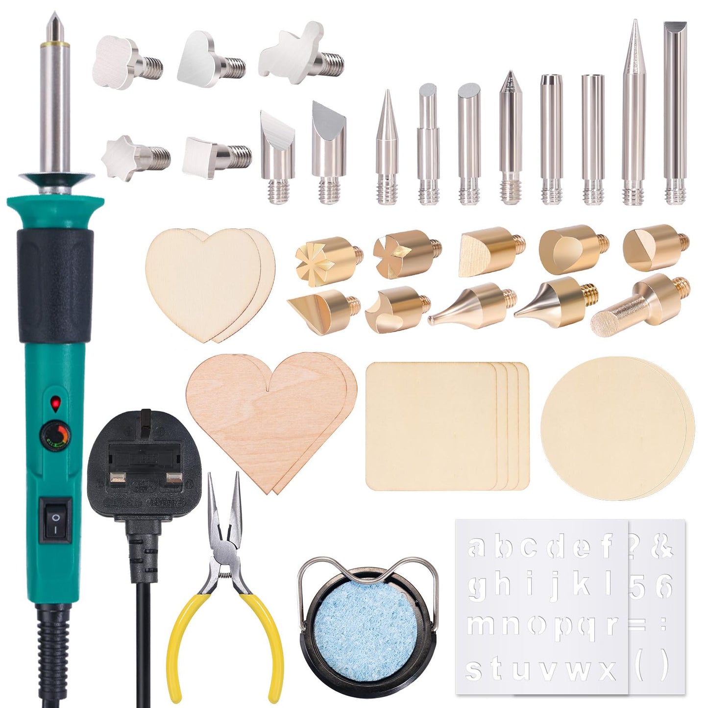YIHUA 930-IV Wood Burning Kit Pyrography Pen Tool Kit with Heat Adjustable Wood Burning Pen, 25 Pyrography Tips, 10 Wood Pieces, 2 Wood Burner