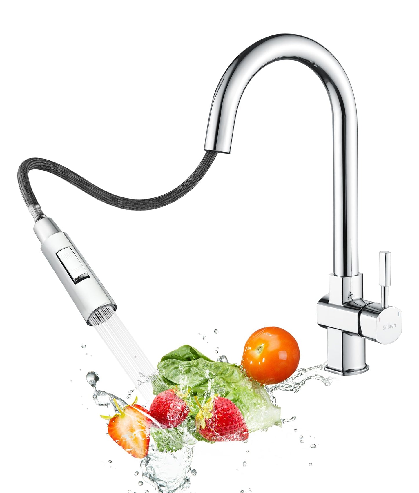 S??ren Kitchen Tap,Kitchen Mixer Tap with Pull Out Sprayer,2 Modes Spray,360? Swivel Single Handle High-Arc Design,Stainless Steel Sink Faucet Chrom