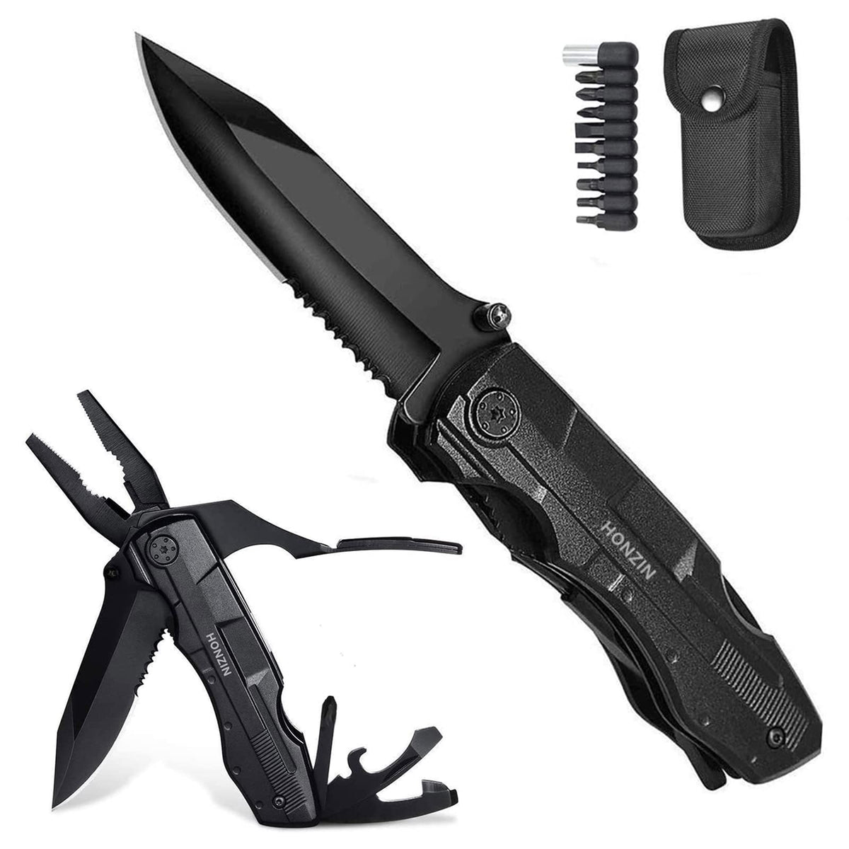 HONZIN Multitools Pliers, Foldable Multi-Purpose Stainless Steel Multifunctional Pliers Multitool with Nylon Pouch, Bottle Opener, Screwdriver, Ideal
