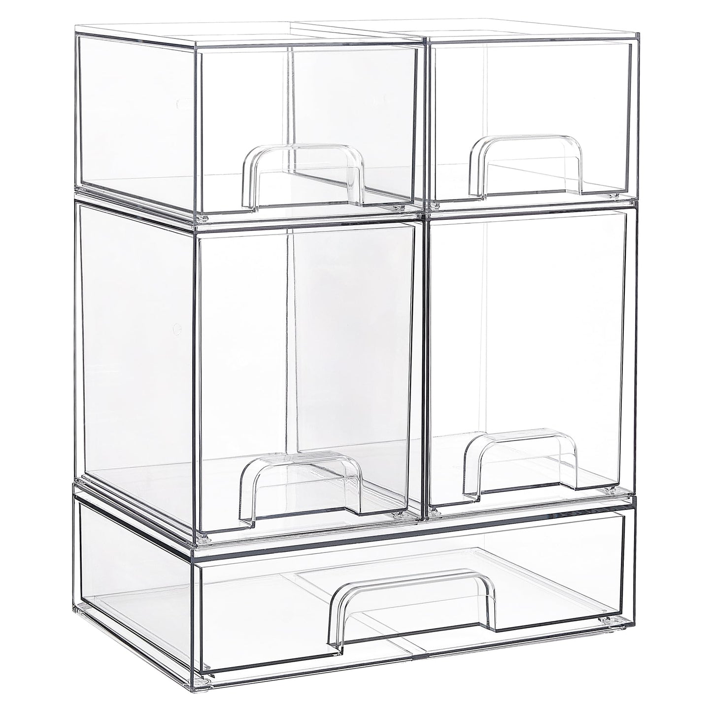 Vtopmart 5 Pack Clear Small Stackable Storage Drawers, Acrylic Bathroom Makeup Organiser, Plastic Storage Box For Vanity, Under Sink, Kitchen