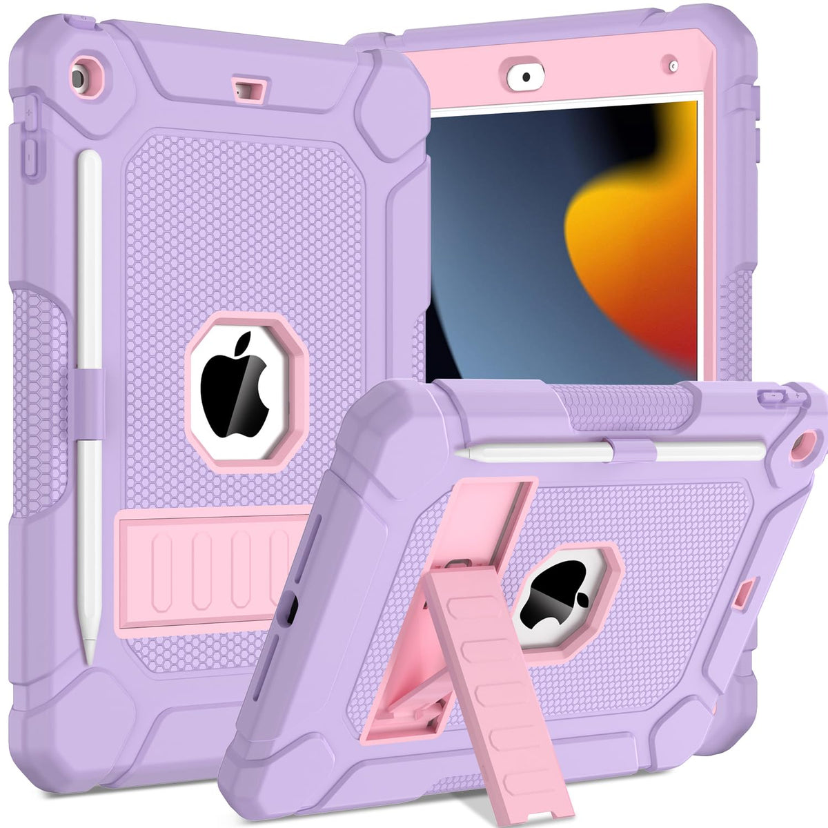 TOPWANT Case for iPad 9th 8th 7th Generation (10.2 inch, 2021/2020/2019), Shockproof Protective iPad 10.2 Case with Built-in Stand/Pencil Holder,