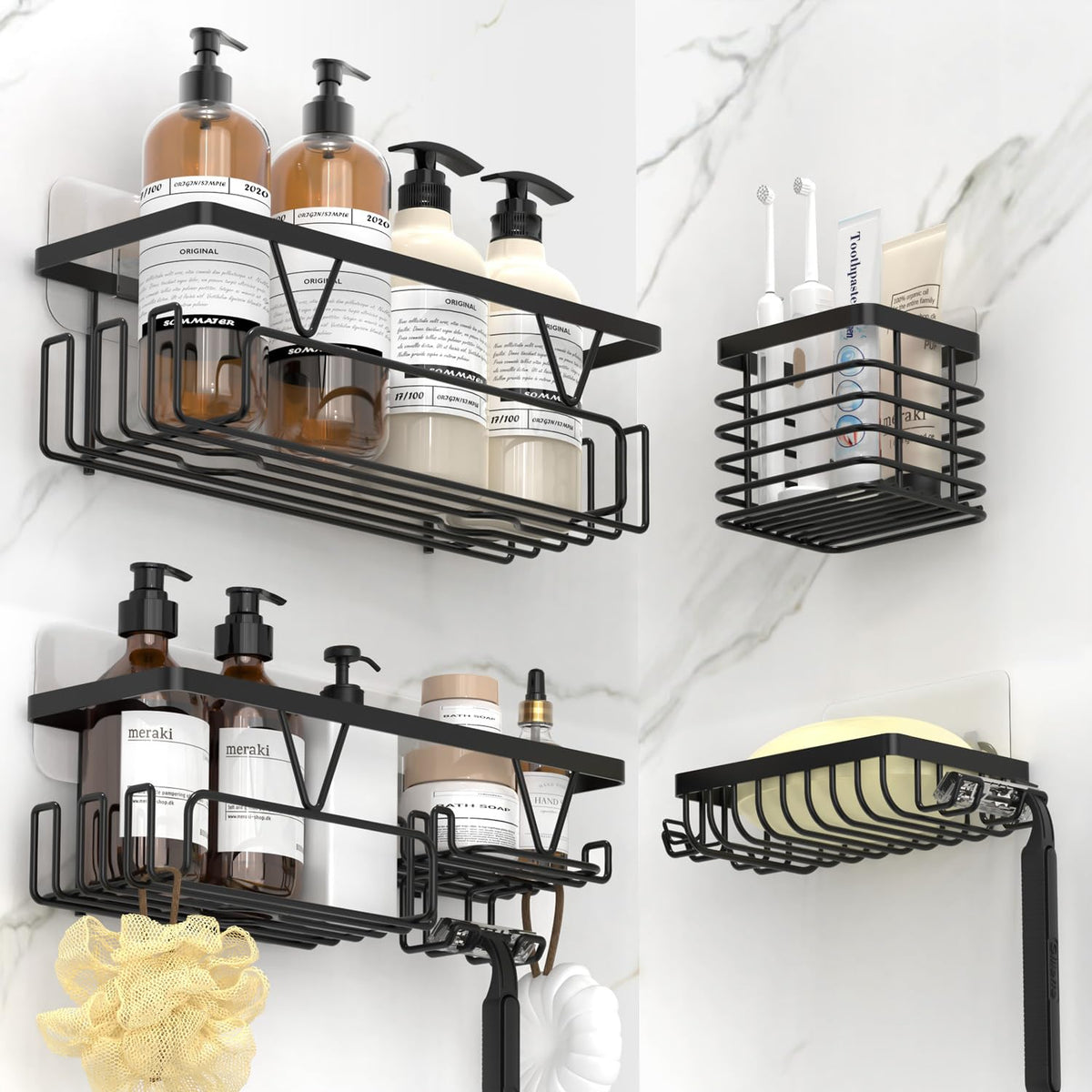 Kegii Shower Caddy 4 Pack, Bathroom Storage Shelf Organiser, No Drill Adhesive Rack, Stainless Steel