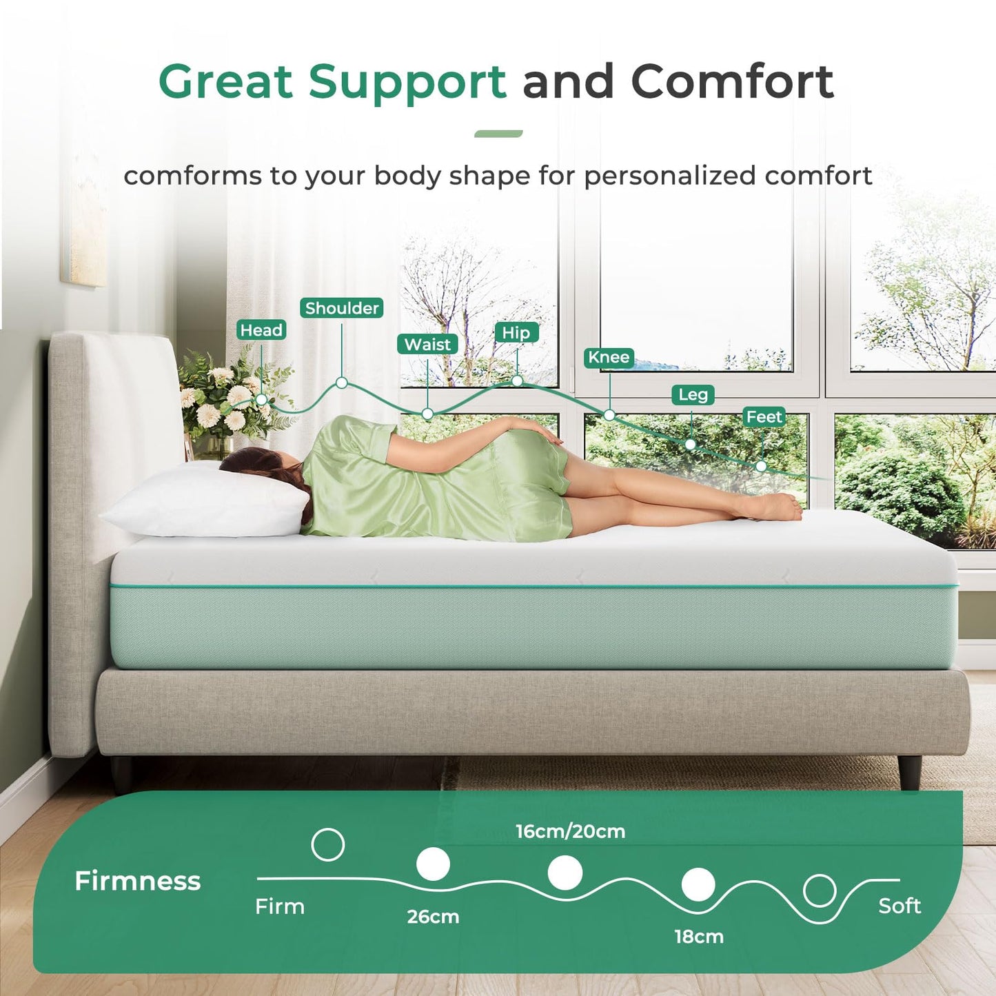 Uliyati Single Mattress Gel Memory Foam Mattress Medium Firm 90x190x26CM