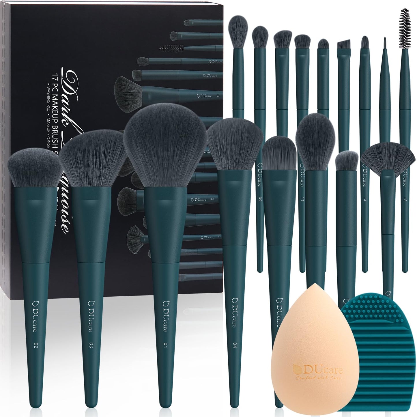 DUcare Makeup Brushes Set 19 Pcs, Professional Makeup Brushes & Cleaning Mat and Foundation Sponge, Synthetic Hair Face Make up Tool Kit for Daily,