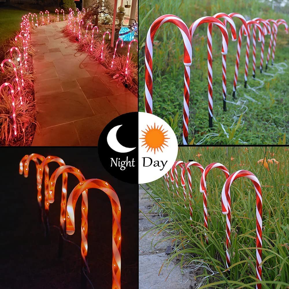 Christmas Lights Outdoor - 10 Sets 21in Candy Cane 60 Red LEDs with Memory Function 8 Modes End-to-End Plug in Waterproof Extendable Lighted Xmas Path