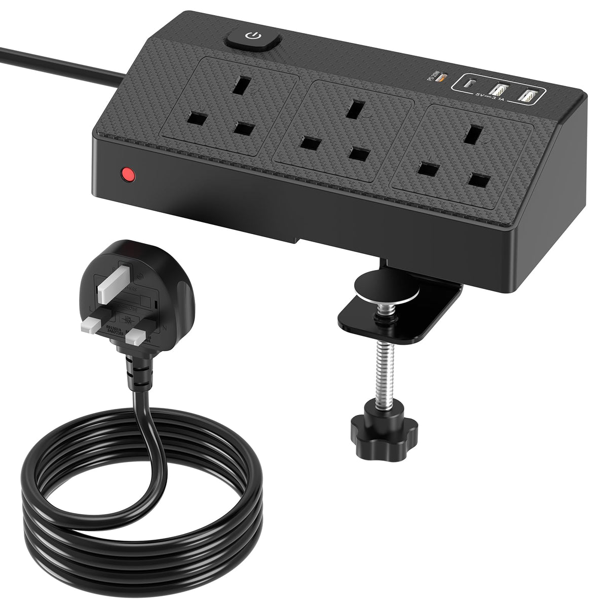 Desk Extension Lead 1.8M with USB Slots, PD 20W USB C Fast Charging Desk Power Socket, HAFINO 3 Way Desktop Power Strip, Surge Protected Extension