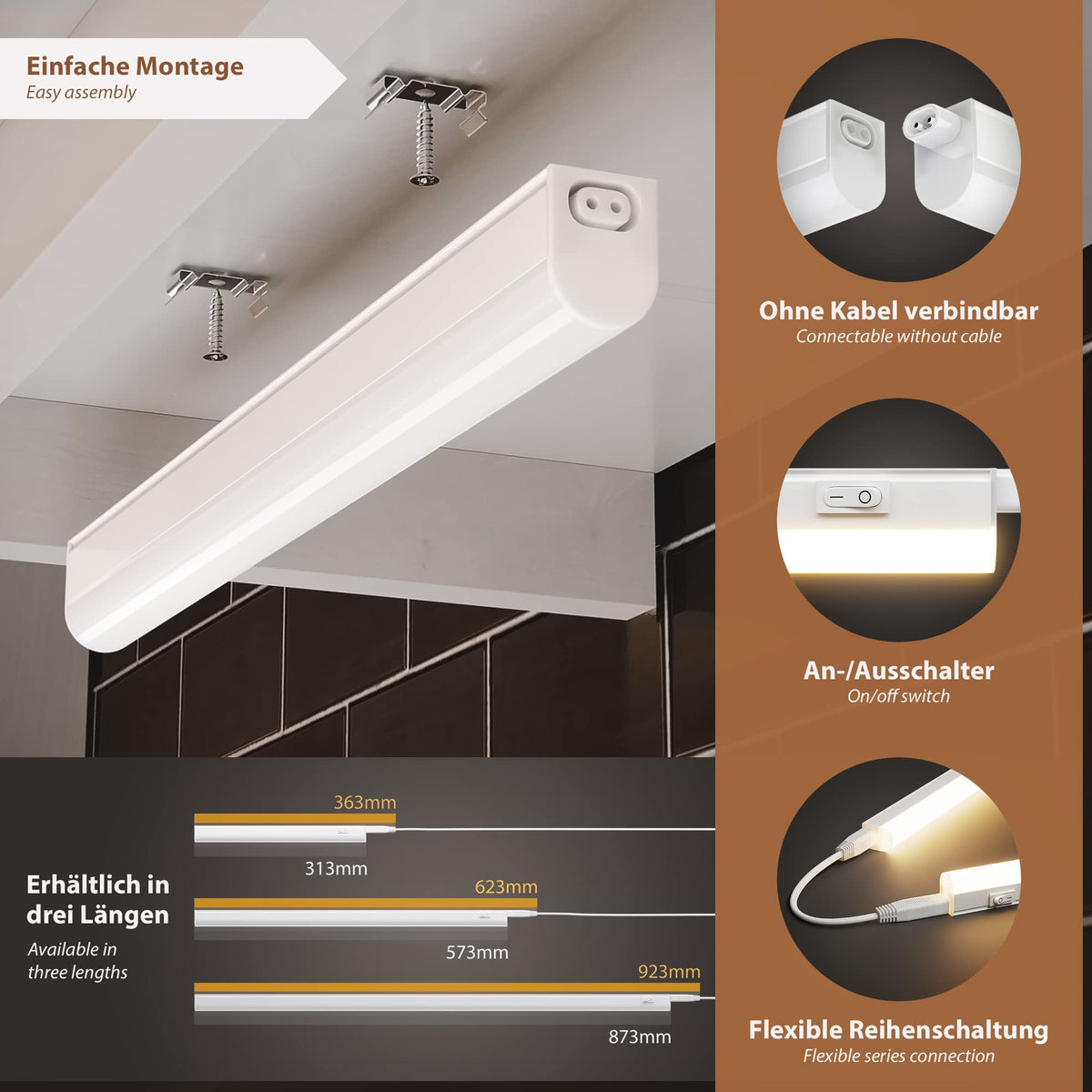 Parlat LED Under-Cabinet Lights Rigel, Each 31.3cm, 40cm Cable, Each 397lm, Warm-White, Set of 4, BS