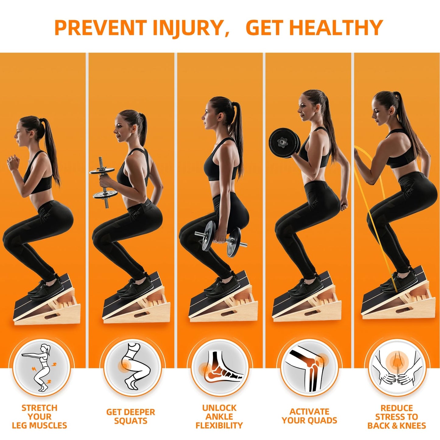 Professional Wooden Slant Board - Adjustable Incline Board and Calf Stretcher Extra Side-Handle Design for Portability 5 Position Adjustable Design