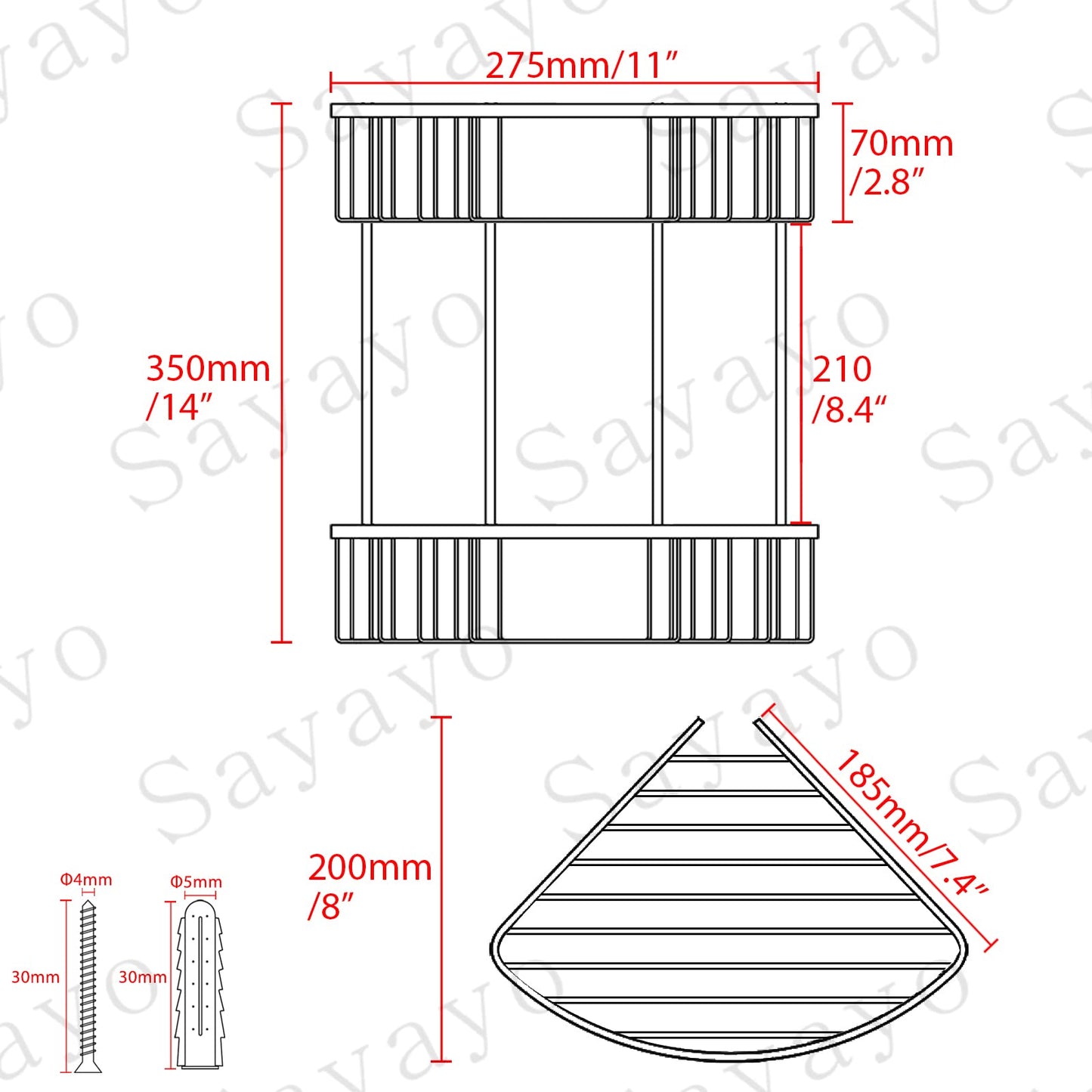 SAYAYO Corner Shower Caddy Shower Basket Organiser SUS304 Stainless Steel, 2-Tier Polished Chromed Corner Bathroom Shelf