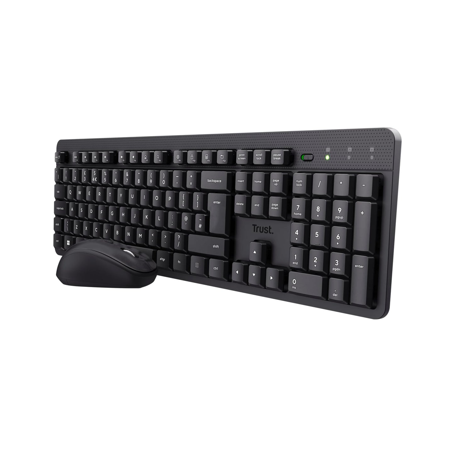 Trust Ymo II Silent Wireless Keyboard and Mouse Set QWERTY UK Layout, Floating Low Profile Keys, Spill-Resistant, One USB Receiver, Ambidextrous Mouse