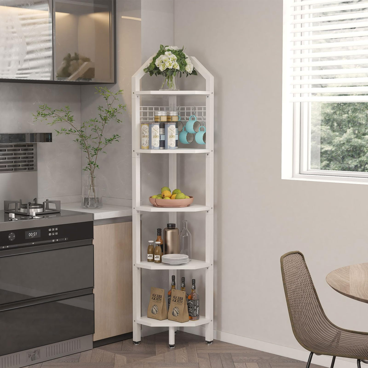 YMYNY 5 Tier Corner Shelf, Height 176CM Storage Shelf Unit Multi-Purpose Bookshelf Plant Stand, for Living Room, Bathroom, Kitchen, Bedroom, Office,