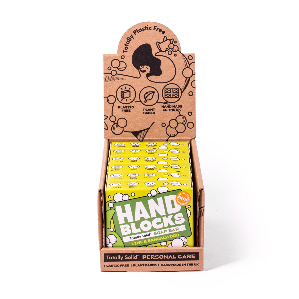 Hand Blocks: Lime & Sandalwood (6 Pack) - Cold Processed Natural Soap Bars - Plastic, Palm, SLS, SLES & Paraben Free