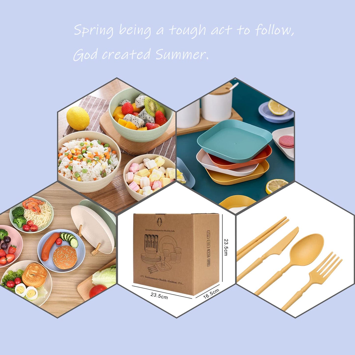 YEEBECA 67 Pieces Plastic Dinnerware Set for 6, BPA-Free Unbreakable Dinnerware Set for 6 People, The Outdoor Camping Tableware Set in 6 Colors