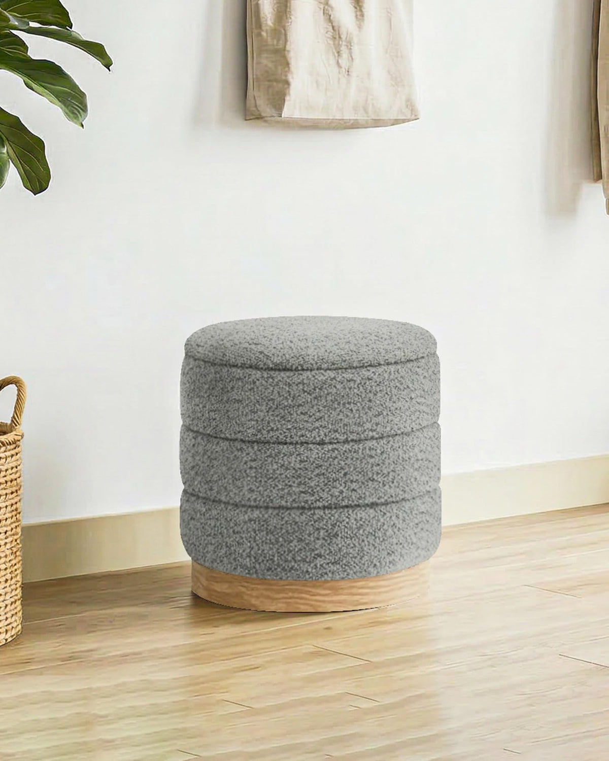Bonlife Round Chenille Storage Ottoman, Folding Footstool with Table Top,39x39x37cm, Load Capacity 120kg, for Living Room Bedroom Hallway