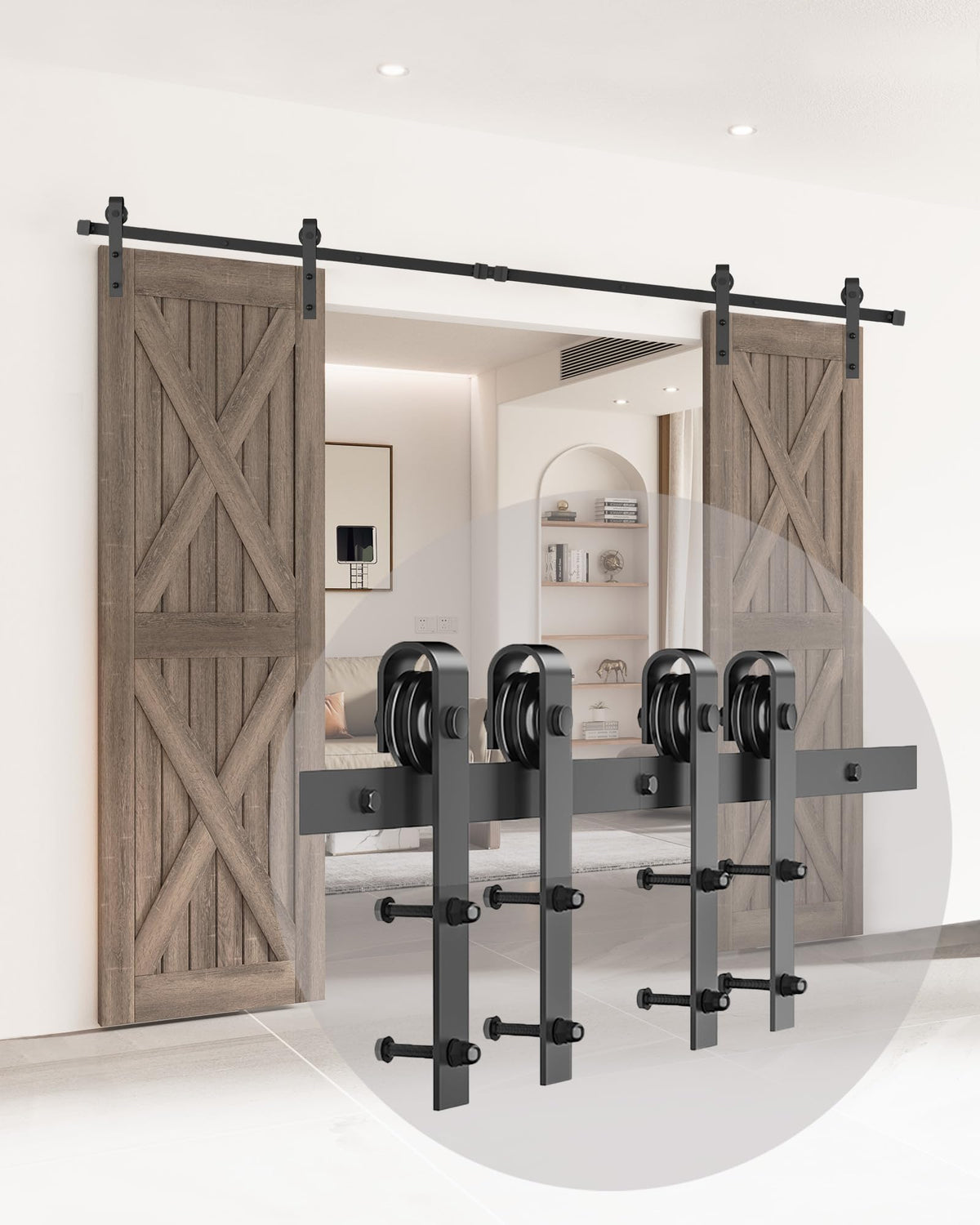 10FT/305CM Sliding Barn Door Track Kit - Hardware for Double Doors, J-Shape Design