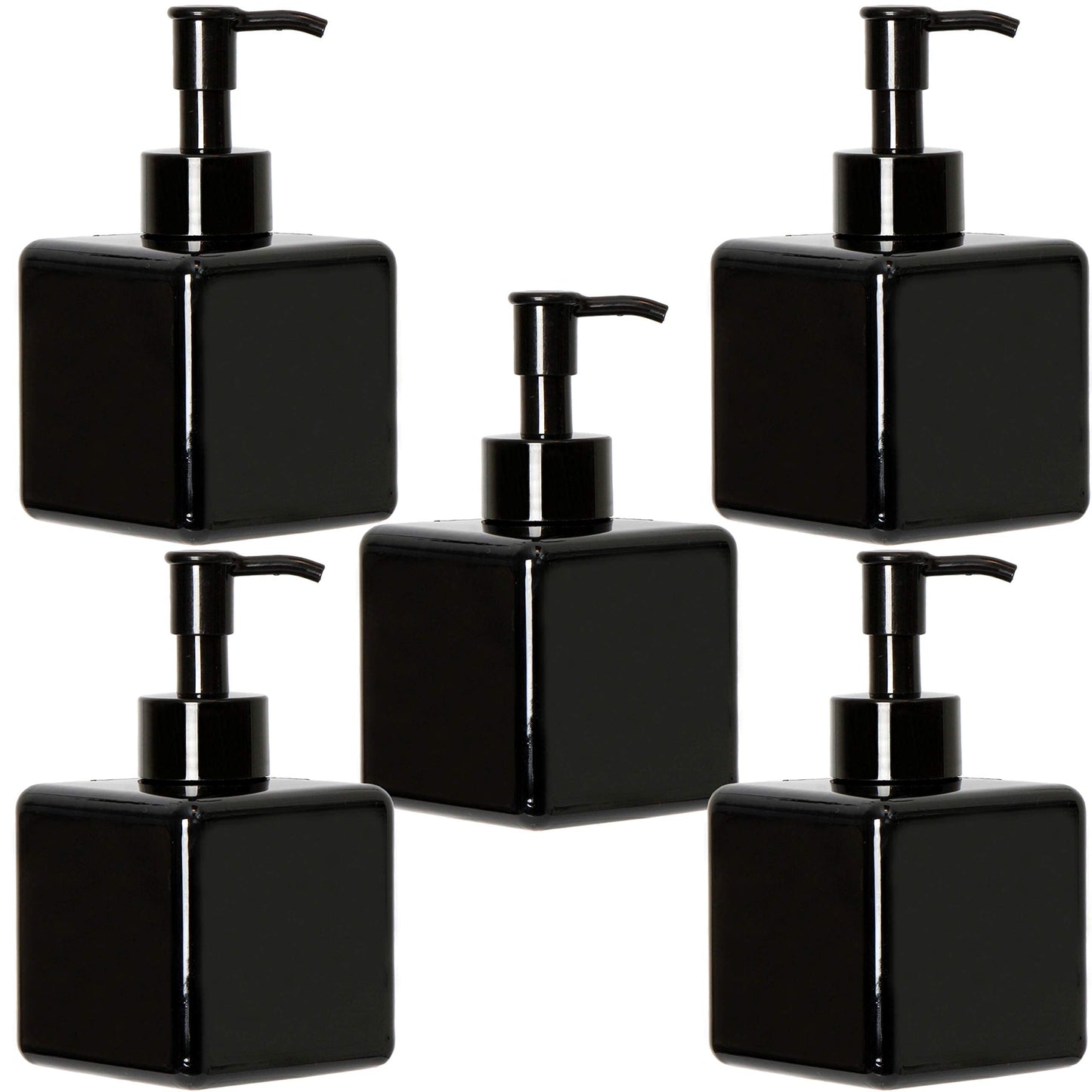 Youngever 5 Pack 250ML Black Plastic Square Pump Bottles 8 Ounce, Refillable Plastic Pump Bottles for Dispensing Lotions, Shampoos and More