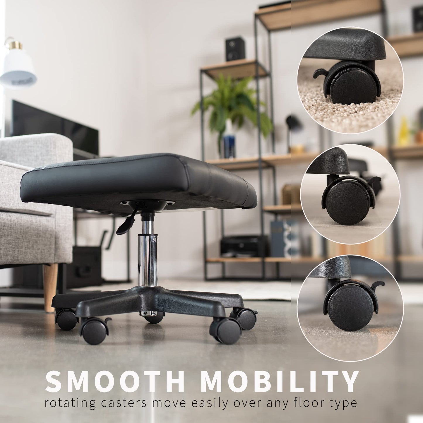 VIVO Ergonomic Mobile Footrest with Wheels, Height Adjustable Desk Stool with Thick Padding