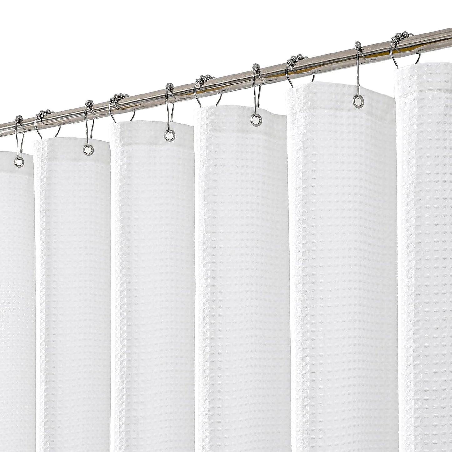 meioro White Shower Curtain, Mould Proof and Mildew Resistant Waffle Heavy Textured Fabric Shower Curtains with 12 Hooks, 180 x 200cm Luxury Weighted
