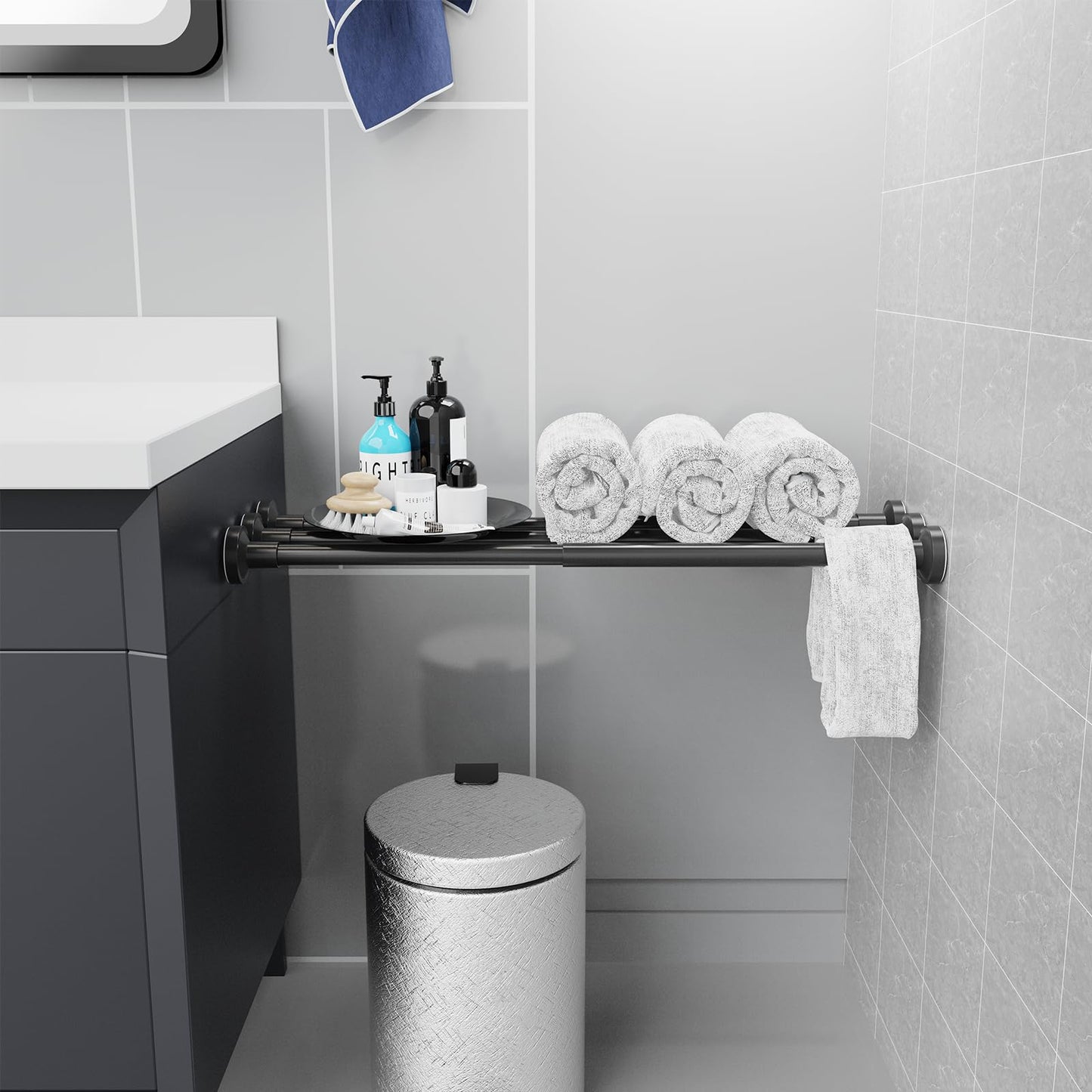 WELDUN Extendable Shower Curtain Tension Rod 48-118CM No Drill Rod