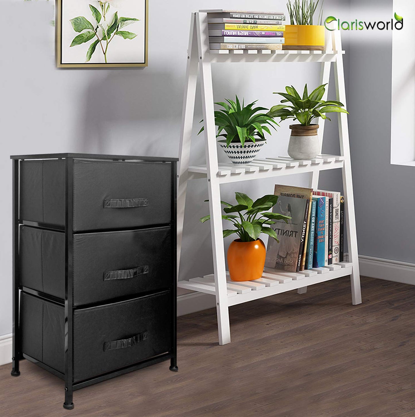 Clarisworld Drawers Storage Tower Dresser - Wood Top, Sturdy Steel Frame, Organizer Unit for Bedroom, Hallway, Entryway, Closets Laminated Fabric
