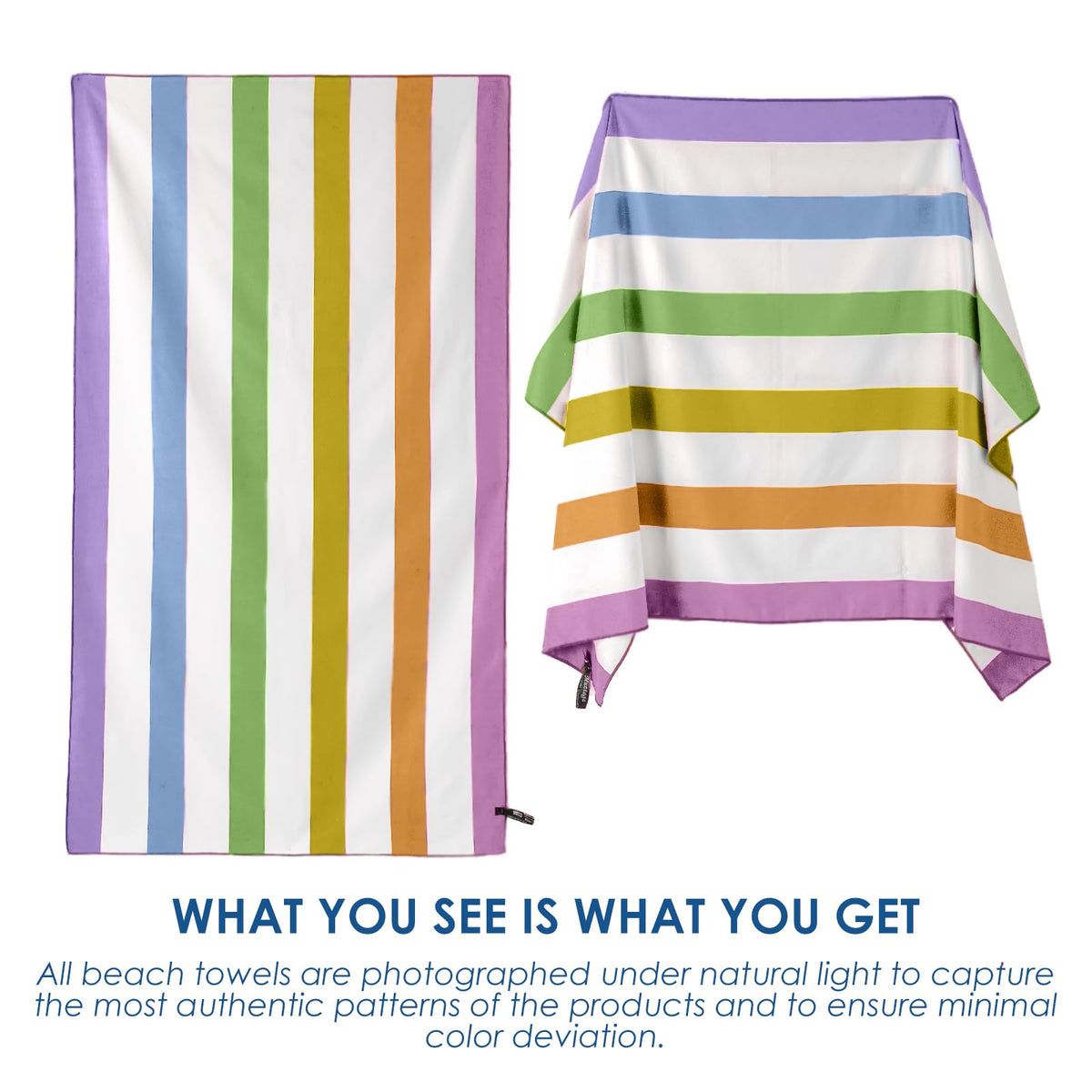 Muztaga Microfibre Beach Towel - Sand Free, Quick Dry, Large 160 x 90 cm Striped Pool Towels for Adults & Kids